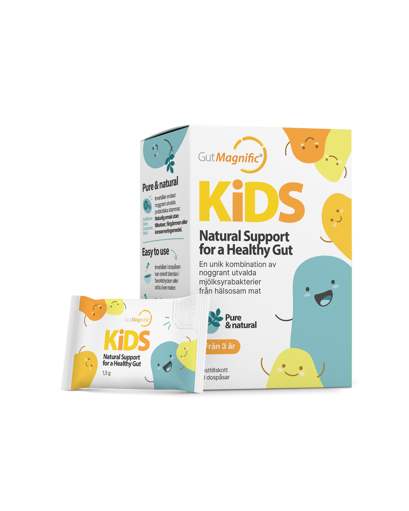 GutMagnific KIDS – probiotic supplement for children with 5 billion CFU per stick, ultra-clean and neutral-tasting.
